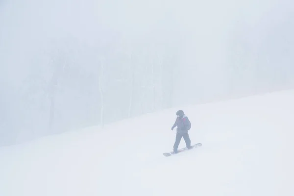 Skier Silhouette Winter White Mist — Stock Photo, Image