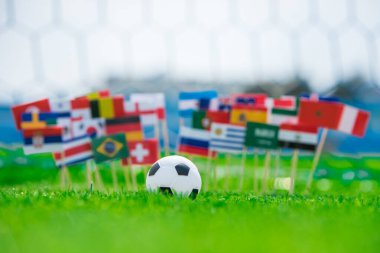 Futbol sahasında bayraklar, turnuva fotoğrafı. Hayranlar, destek konsepti fotoğrafı