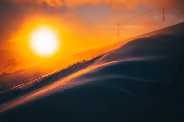 Pomarańczowy Zachód Słońca Zimie — Zdjęcie stockowe