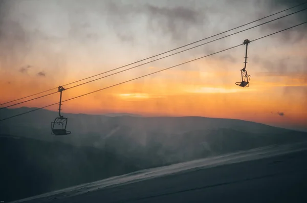 Invierno Estación Esquí Cielo Del Atardecer —  Fotos de Stock