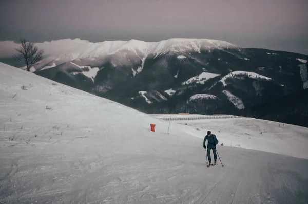 Alone Skier Dark Winter Landscape Sport Photo Active Life — Stock Photo, Image