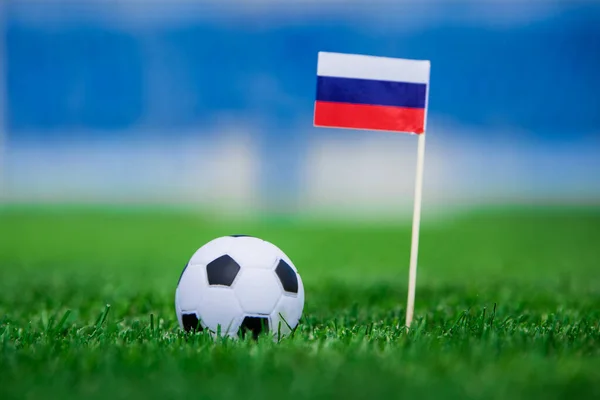 Russia Flag Football Ball Green Grass Photo Copy Space — Stock Photo, Image