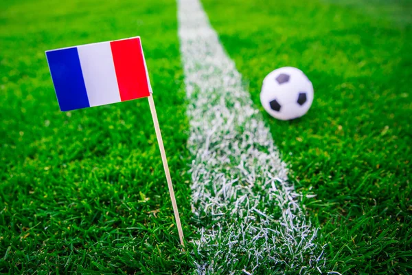 France National Flag Football Ball Green Grass Fans Support Photo — Stock Photo, Image