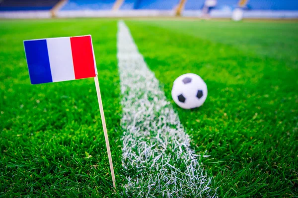 France National Flag Football Ball Green Grass Fans Support Photo — Stock Photo, Image