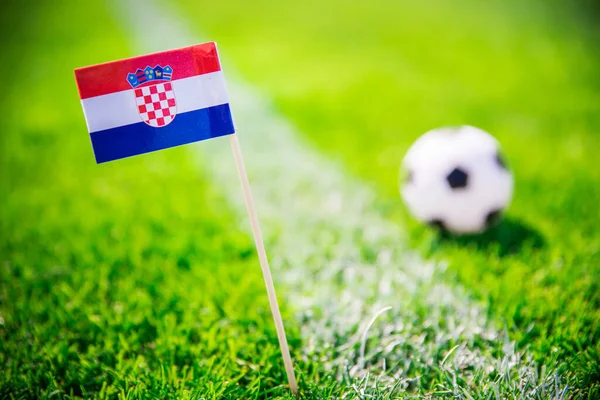 Croácia Bandeira Nacional Bola Futebol Grama Verde Fãs Foto Suporte — Fotografia de Stock