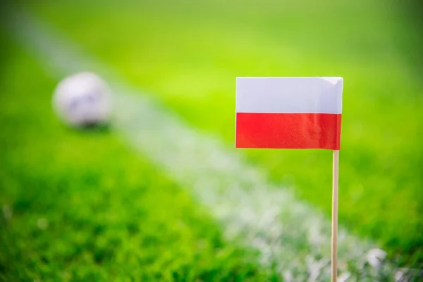 Εθνική Σημαία Της Πολωνίας Και Μπάλα Ποδοσφαίρου Στο Πράσινο Γρασίδι — Φωτογραφία Αρχείου