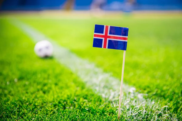 Iceland National Flag Football Ball Green Grass Fans Support Photo — Stock Photo, Image