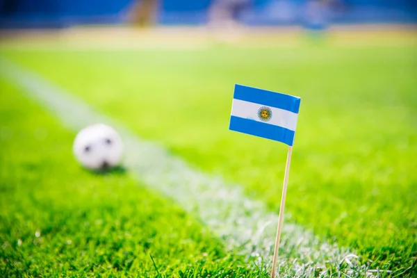 アルゼンチン国旗と緑の芝生の上でサッカーボール ファン サポート写真 編集スペース — ストック写真