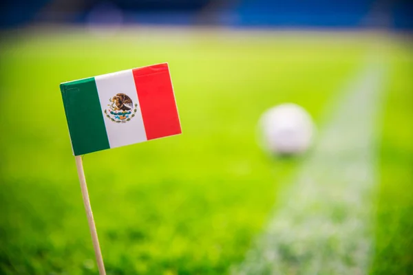 Εθνική Σημαία Μεξικού Και Μπάλα Ποδοσφαίρου Στο Πράσινο Γρασίδι Φίλαθλοι — Φωτογραφία Αρχείου