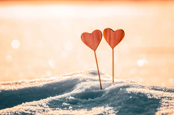 Coração Feito Mão Madeira Inverno Natureza Sagacidade Colorido Prazer Cores — Fotografia de Stock