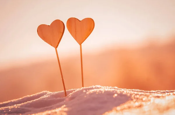 Corações Neve Quente Inverno Valentine Data Romântica Foto Conceito Casamento — Fotografia de Stock