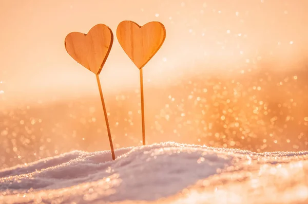 Kézzel Készített Szív Télen Természet Szellemes Színes Öröm Színek Naplemente — Stock Fotó