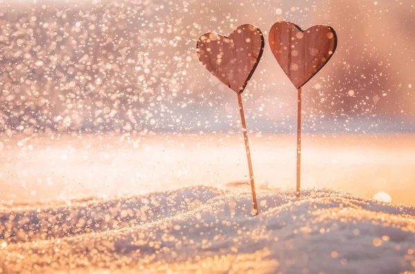 Szívek Meleg Téli Valentin Romantikus Dátum Vagy Házasság Koncepció Fotó — Stock Fotó