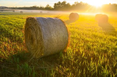 Yaz duvar kâğıdı - güzel mavi bulutlu gökyüzünün altında balya. Montajınız için boşluklu fotoğraf