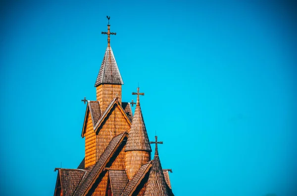 Famosa Iglesia Madera Heddal Noruega Fondo Pantalla Original Del Edificio —  Fotos de Stock