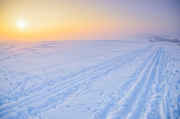 白い冬の朝の風景 柔らかい霧 穏やかな風景 — ストック写真