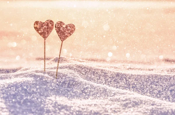 Σιλουέτα Σπιτικές Καρδιές Στη Φύση Κατά Διάρκεια Του Ήρεμου Χειμερινού — Φωτογραφία Αρχείου