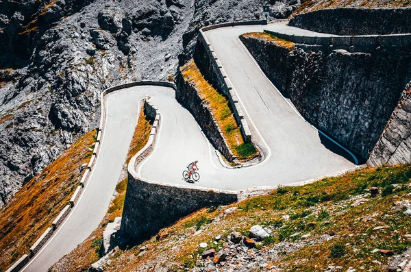 Motoros Úton Kerékpár Fotó Tour Olaszország Passo Dello Stelvio — Stock Fotó