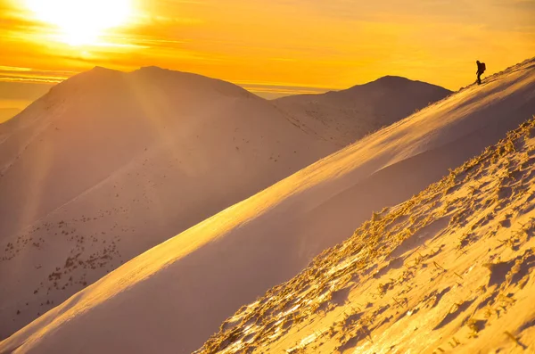 Закат Снежных Зимних Горах — стоковое фото