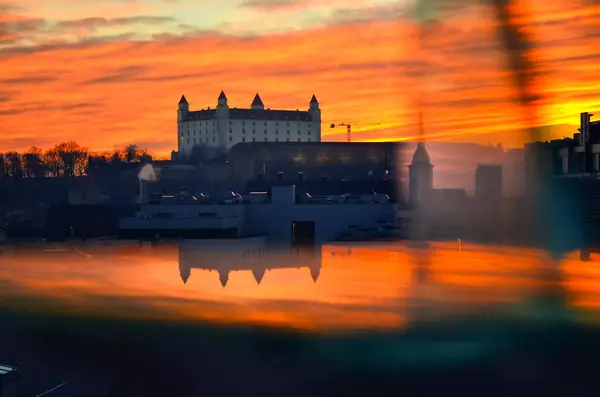 Bratislava Castle Night Castle Danube River — Stock Photo, Image