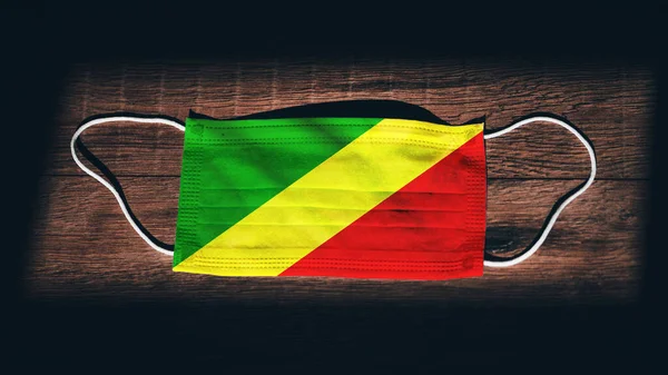 Congo Republiek Nationale Vlag Medische Chirurgische Bescherming Masker Zwarte Houten — Stockfoto