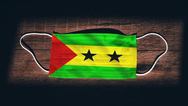 Sao Tomé Principe Nationale Vlag Medische Chirurgische Bescherming Masker Zwarte — Stockfoto
