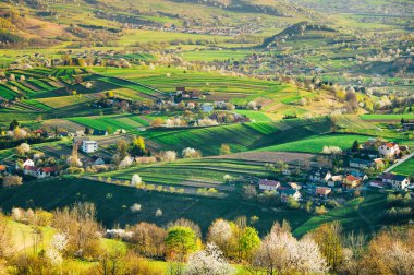 Dağların manzarasında muhteşem bir günbatımı. Dramatik bir gökyüzü. Carpathian, Avrupa. Güzellik dünyası.