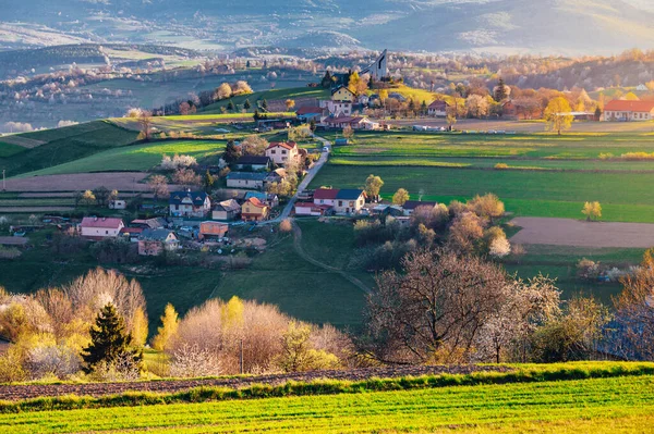 Frühling Der Slowakei Wiesen Und Felder Der Nähe Von Hrinova — Stockfoto