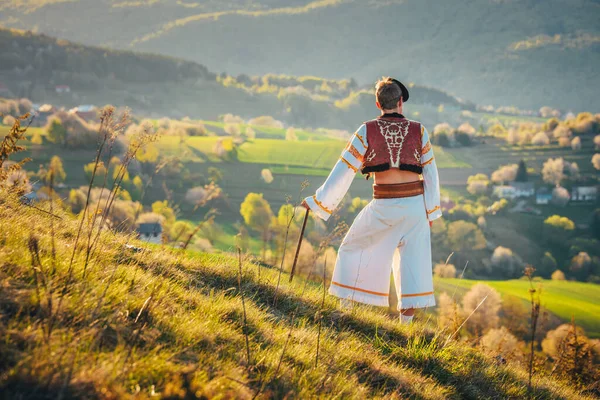 Slovak Halk Kostümü Giymiş Genç Bir Adam Slovakya Nın Hrinova — Stok fotoğraf