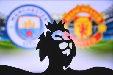 LONDON, UNITED KINGDOM - 25 Mayıs 2020 İngiltere futbol liginde Manchester Derbisi, Manchester City ile Manchester United maçı.