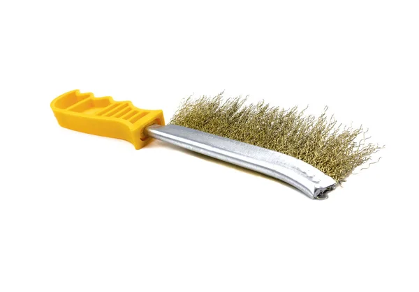 Beyaz arkaplanda sarı metal fırça
