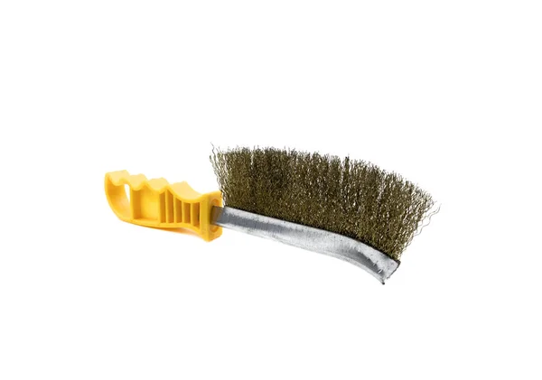 Brosse Métallique Jaune Sur Fond Blanc — Photo