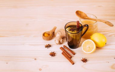 Limonlu sıcak su, bal, zencefil, tarçın ve anason..