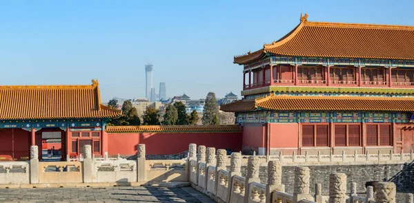 The building has an area of the forbidden city, classic Chinese old buildings.