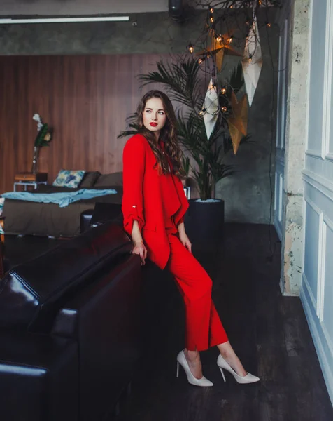 business woman in red suit