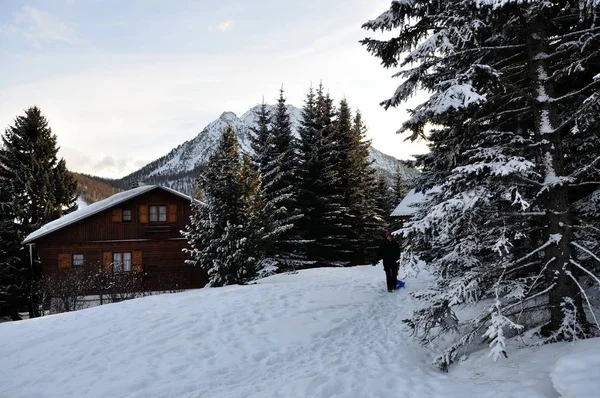 Caminata en la estación de Montgenevre tomada por el frío, la nieve a —  Fotos de Stock