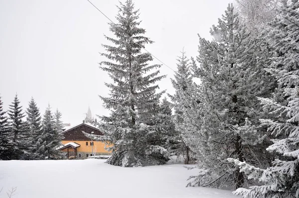 Andar na estação de Montgenevre tomado pelo frio, a neve a — Fotografia de Stock