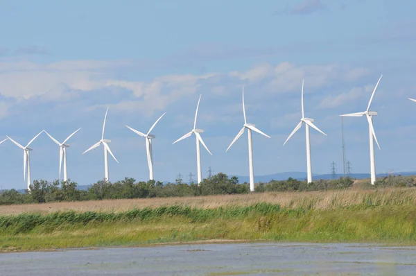 Landscape filled with wind turbine in the Camargue, France — Stock Photo, Image