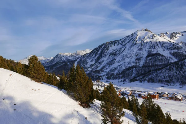 Snöigt Landskap Montgenvre Höga Alperna Vintern Frankrike — Stockfoto