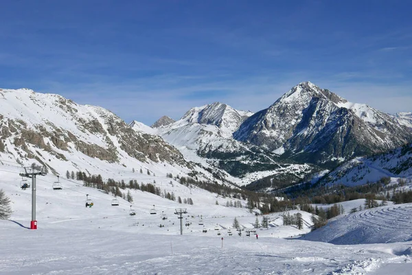 Snöigt Landskap Montgenvre Höga Alperna Vintern Frankrike — Stockfoto