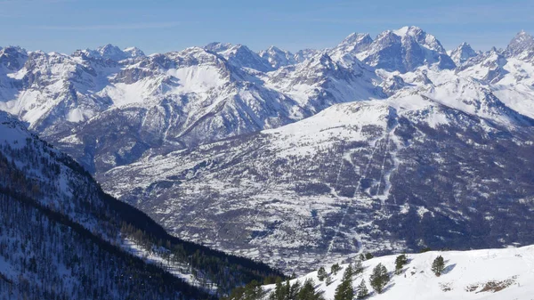 Snöigt Landskap Montgenvre Höga Alperna Vintern Frankrike — Stockfoto