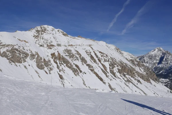 Snöigt Landskap Montgenvre Höga Alperna Vintern Frankrike — Stockfoto