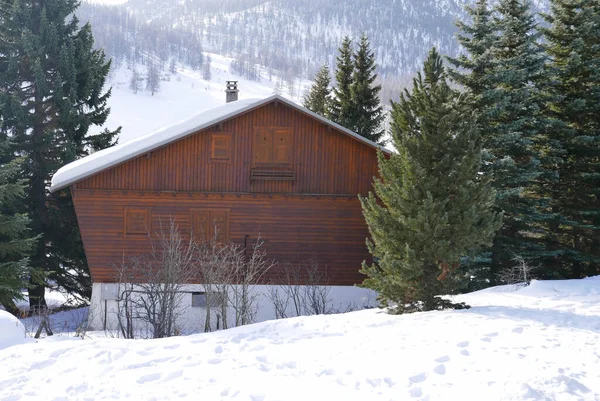 Zaśnieżony Krajobraz Montgenvre Wysokich Alpach Zimą Francja — Zdjęcie stockowe