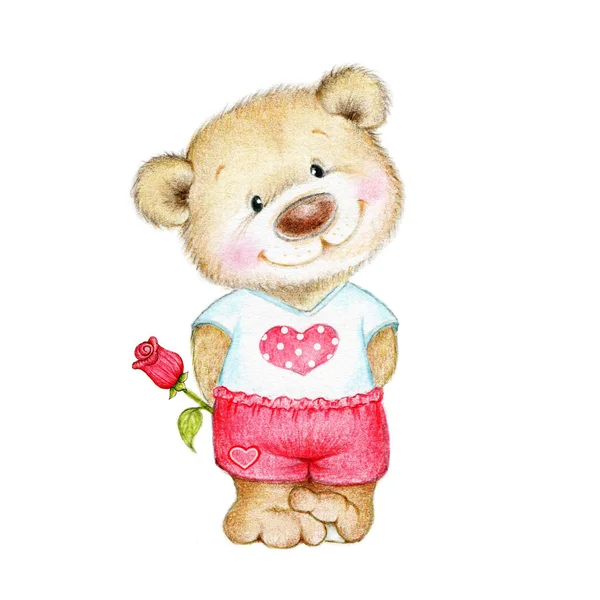 Ведмедик Тедді з квіткою — стокове фото