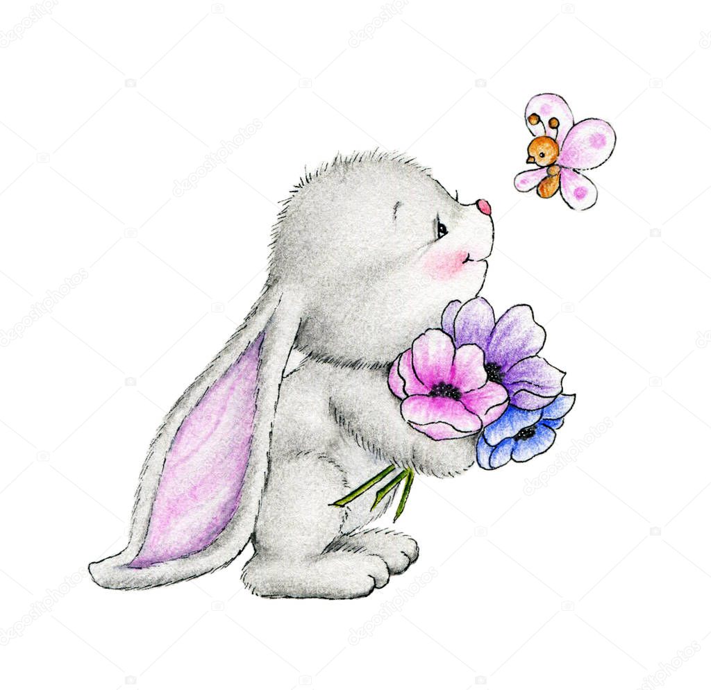 Cute bunny and butterfly
