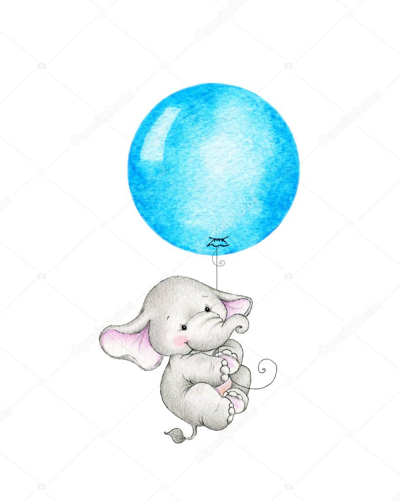 elephant flying on blue balloon