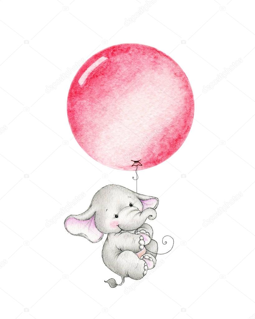 elephant flying on red balloon