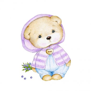 Beyaz arka plan üzerinde blueberry ile şirin ayıcık 