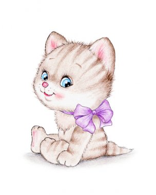 Mor yay ile şirin yavru kedi