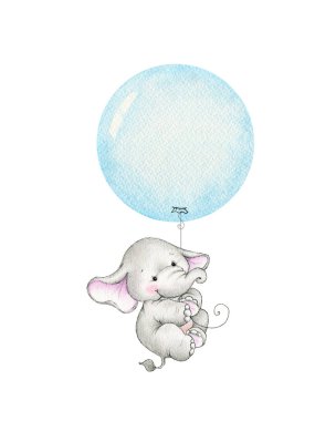  Mavi balon üzerinde uçan fil